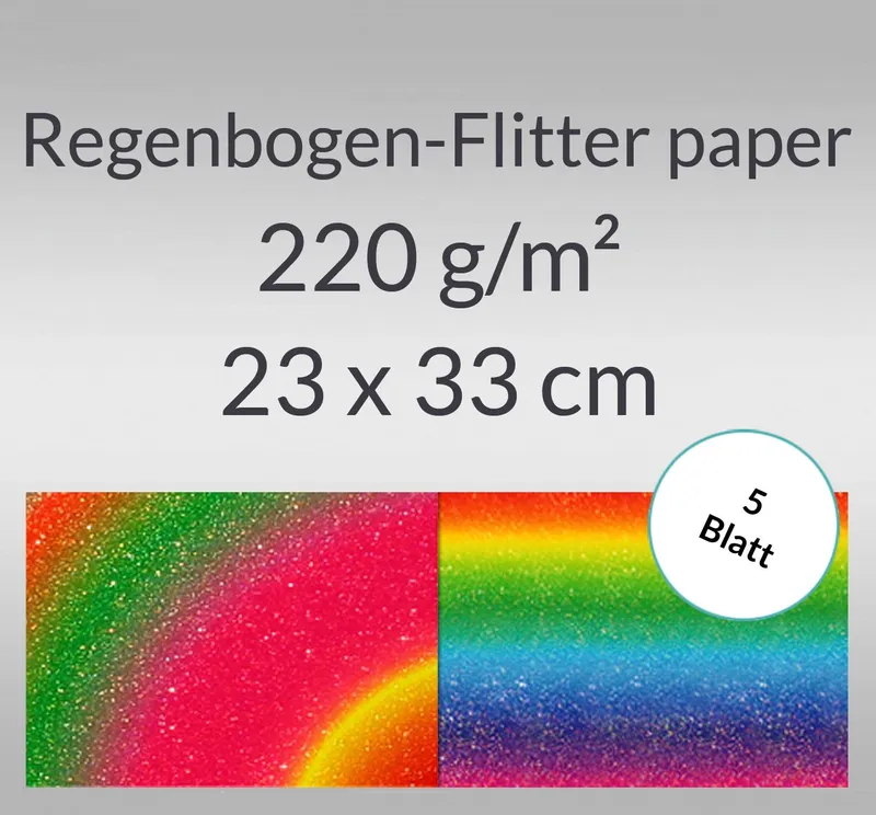 Regenbogen-Flitterpapier 23 x 33 cm - 5 Blatt