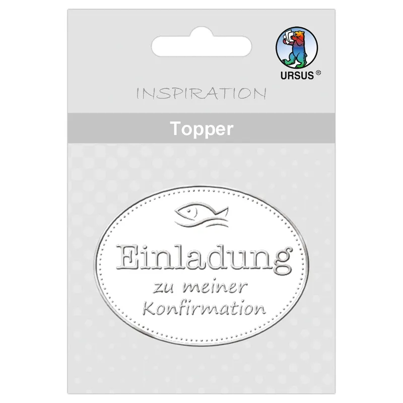 Topper "Einladung zu meiner Konfirmation" weiß/silber - Motiv 08