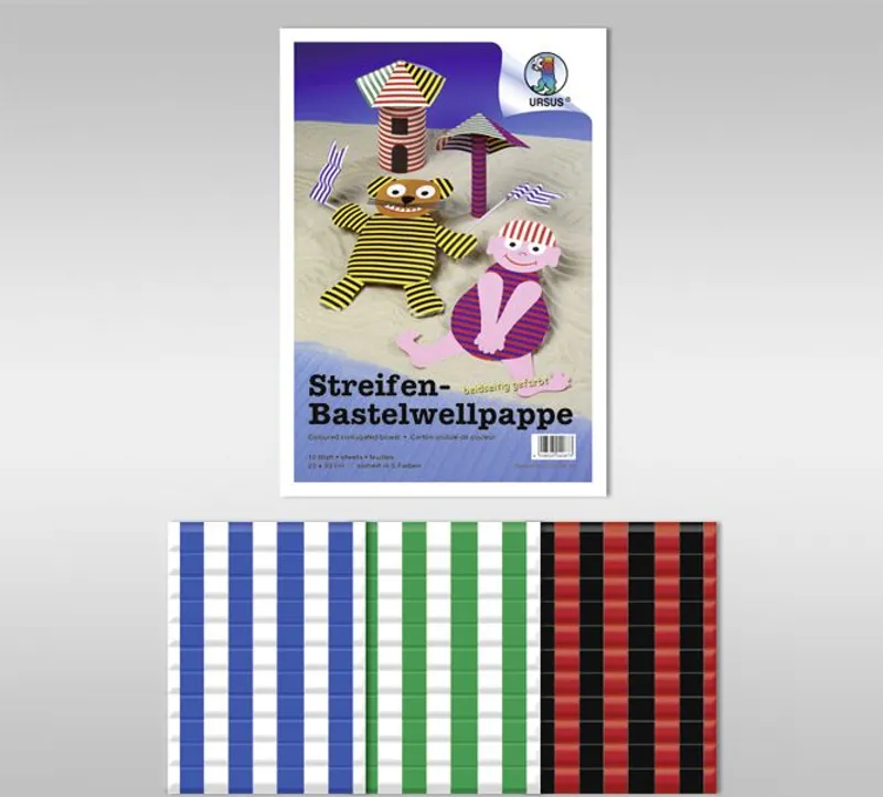 Streifen-Bastelwellpappe 260 g/qm 50 x 70 cm - 10 Bogen sortiert