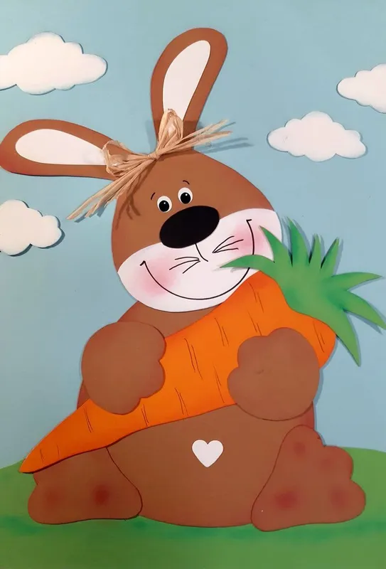 Osterhase mit Möhre aus Tonpapier