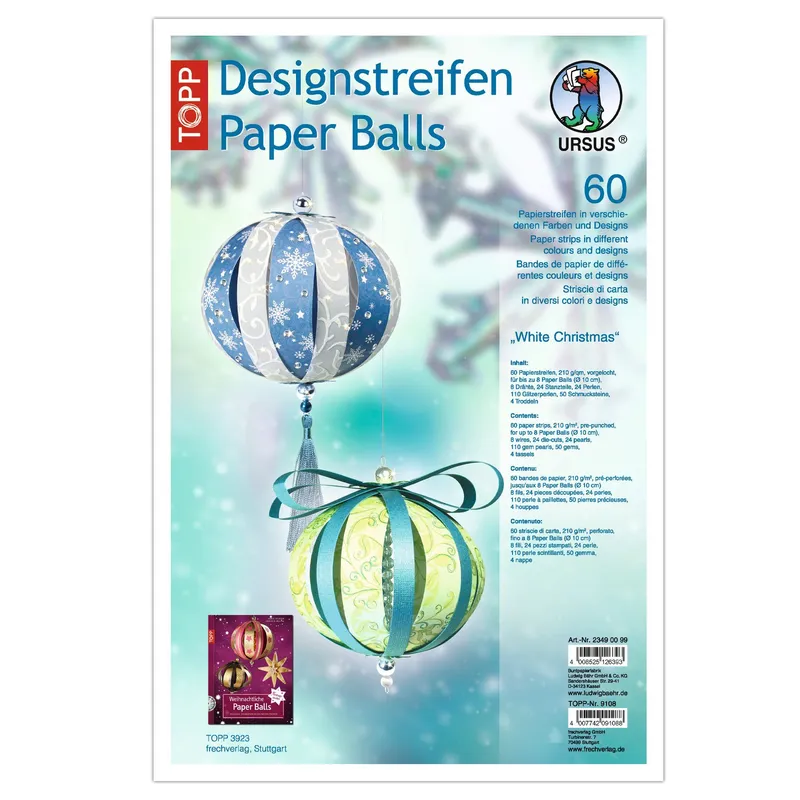 Designstreifen Paper Balls "White Christmas"