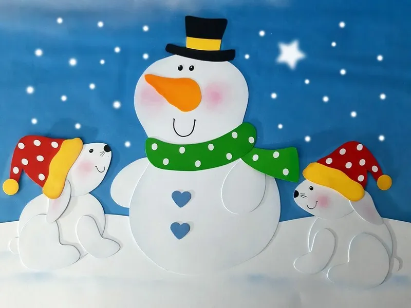 Schneehasen und Schneemann