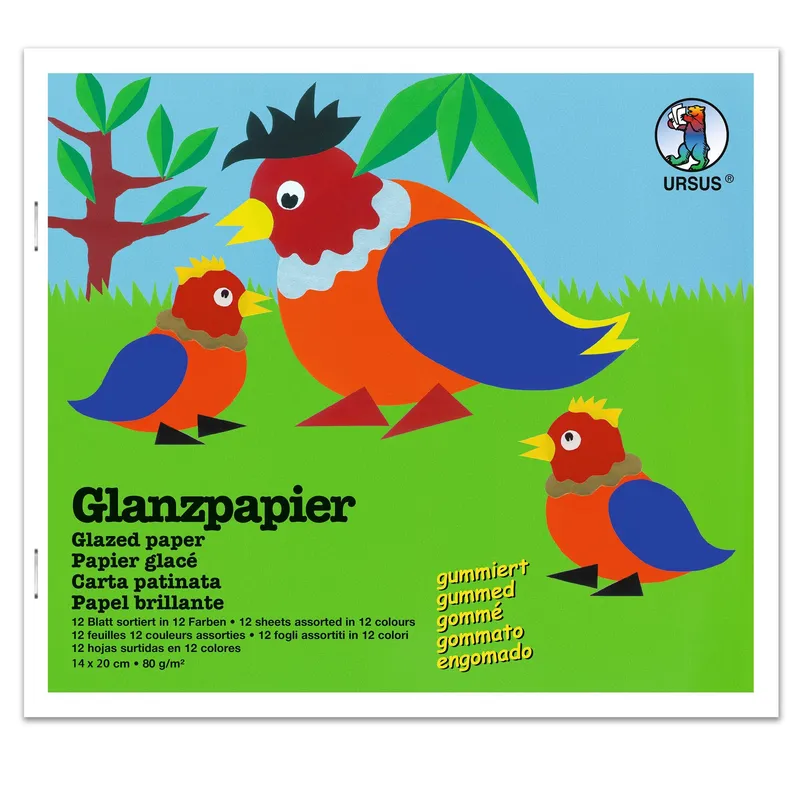 Glanzpapier , bunt sortiert, 12 Bögen sortiert
