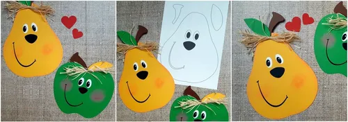 Grüne Äpfel und gelbe Birnen aus Buntpapier.