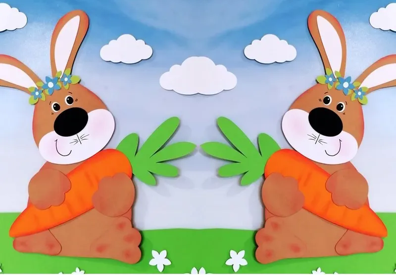 Fensterbild mit Hasen für Ostern