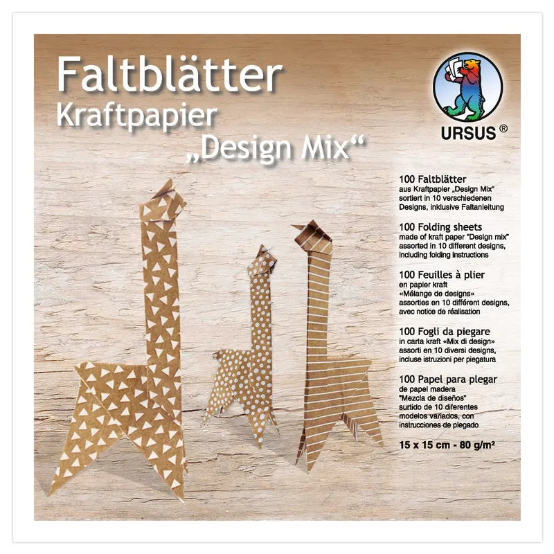 Faltblätter Kraftpapier „Design Mix“, 100 Blatt