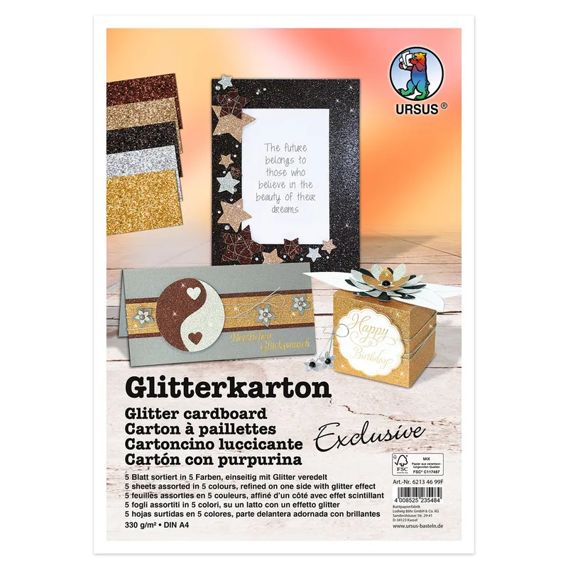 Glitterkarton "Exclusive" DIN A4 - 5 Blatt