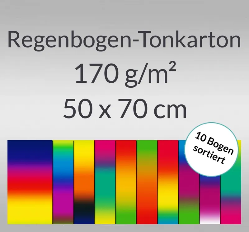 Regenbogen-Tonkarton 170 g/qm 50 x 70 cm - 10 Bogen sortiert