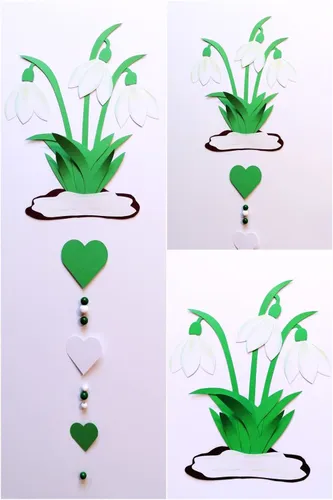 Schneeglöckchen-Motivketten aus Bastelpapier