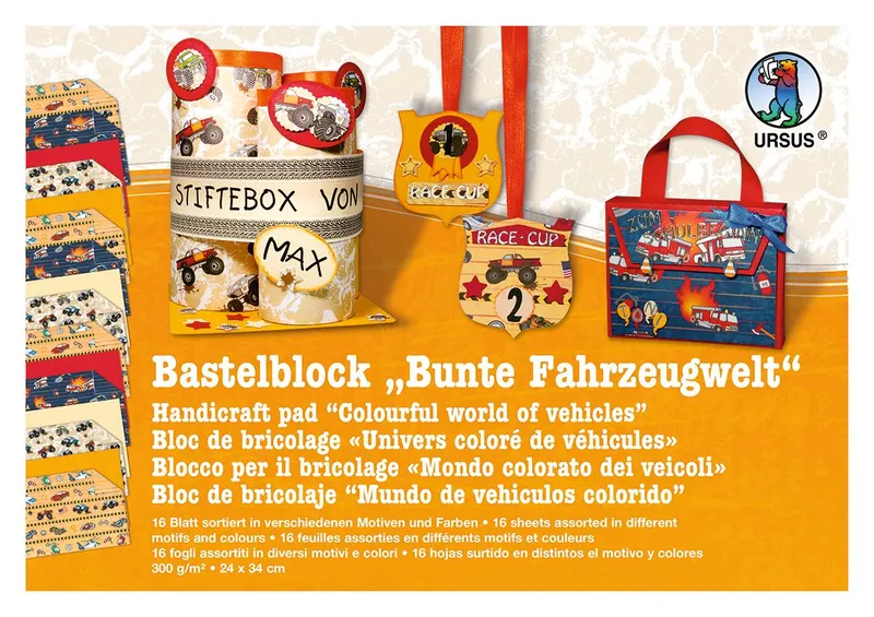 Bastelblock "Bunte Fahrzeugwelt" 24 x 34 cm - 16 Blatt