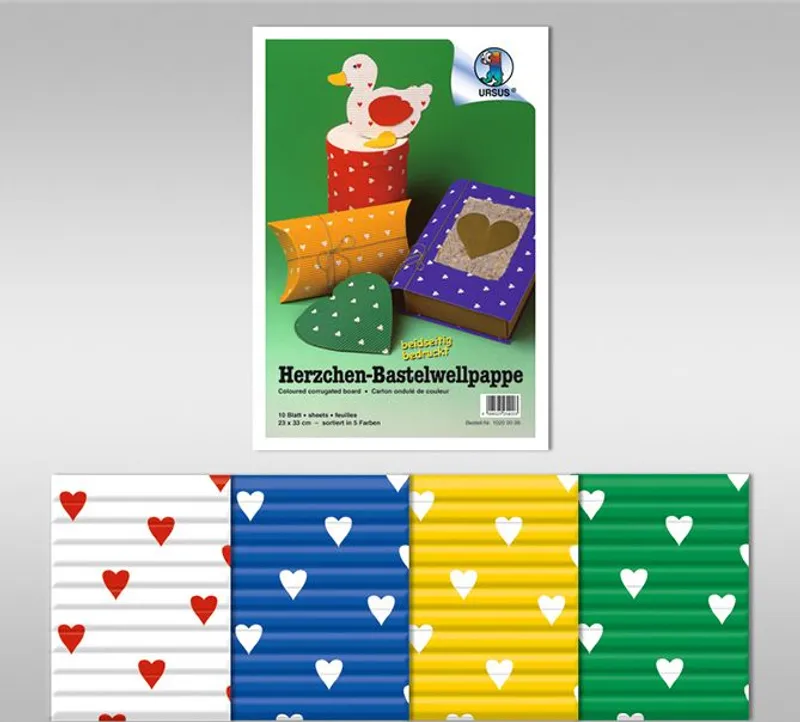 Herzchen-Bastelwellpappe 260 g/qm 23 x 33 cm - 10 Blatt soriert