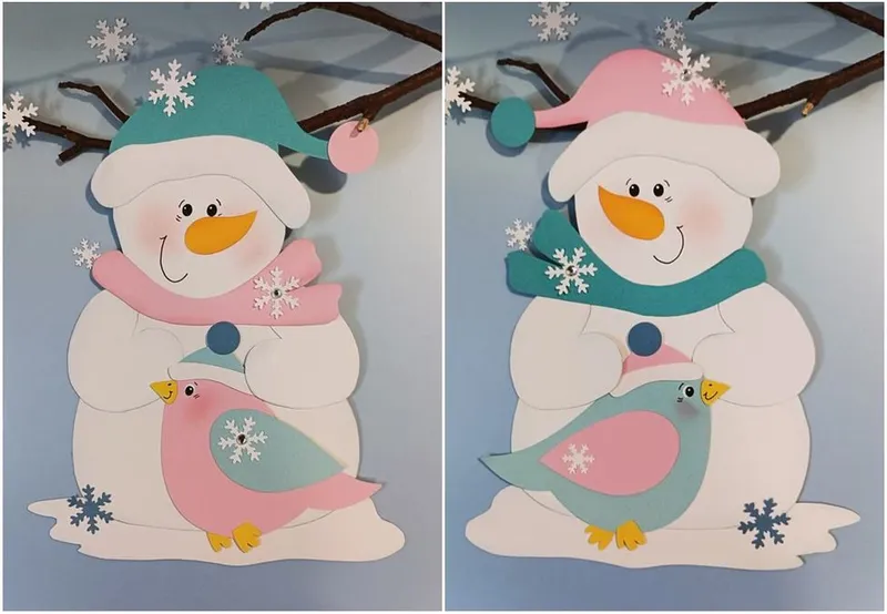 2 Schneemänner aus Bastelpapier