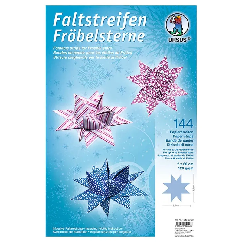 Faltstreifen Fröbelsterne, 2 x 60 cm, 120 g/qm, 144 Streifen