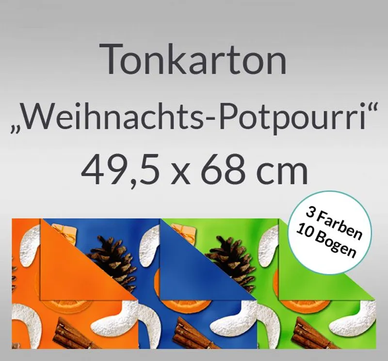 Tonkarton "Weihnachts-Potpourri" 220 g/qm 49,5 x 68 cm - 10 Bogen sortiert