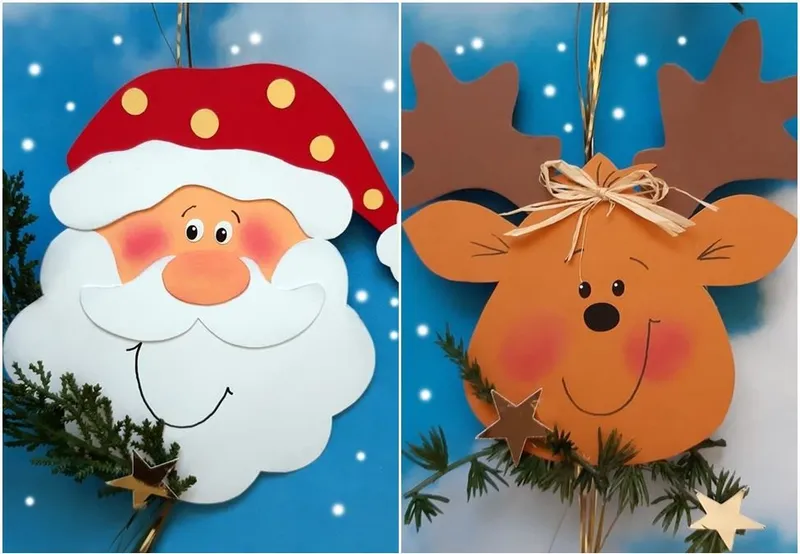 Elch und Weihnachtsmannköpfe für Dekokette