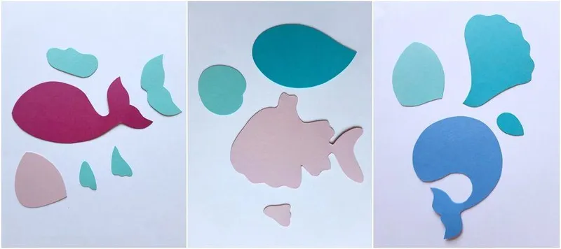 Einzelteile von Seetieren aus Bastelpapier
