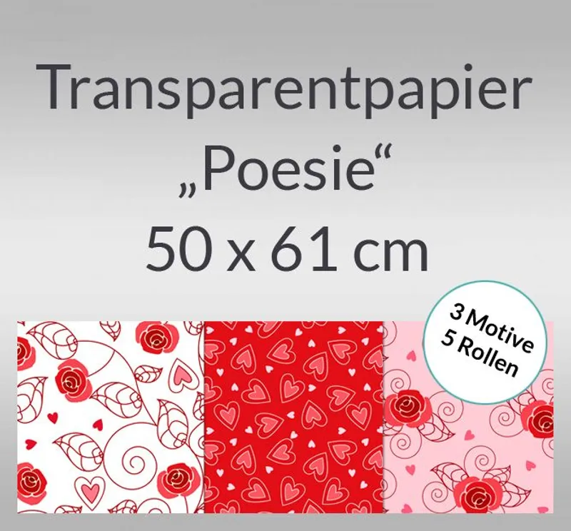 Transparentpapier "Poesie" 50 x 61 cm - 5 Rollen sortiert