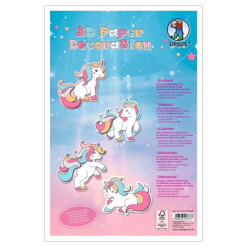 3D Paper Decoration Einhorn