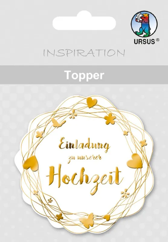 Topper "Einladung zu unserer Hochzeit" weiß/gold - Motiv 20