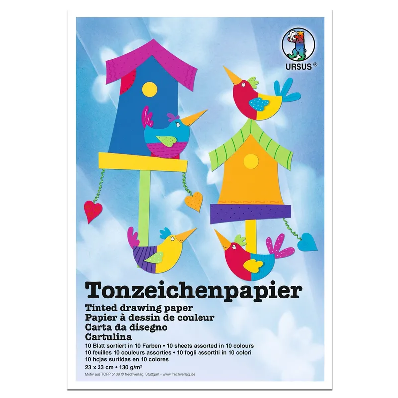 Tonzeichenpapier 130 g/qm 23 x 33 cm - 10 Blatt sortiert