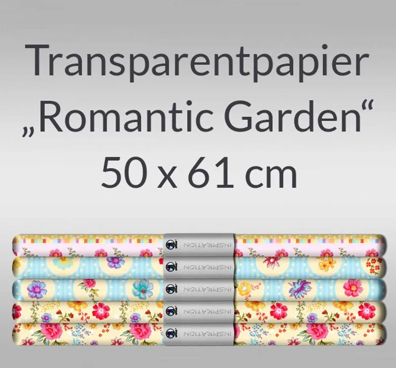 Transparentpapier "Romantic Garden" 50 x 61 cm - 5 Rollen sortiert