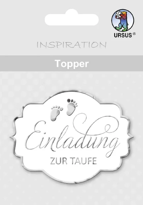 Topper "Einladung zur Taufe" weiß/silber - Motiv 07