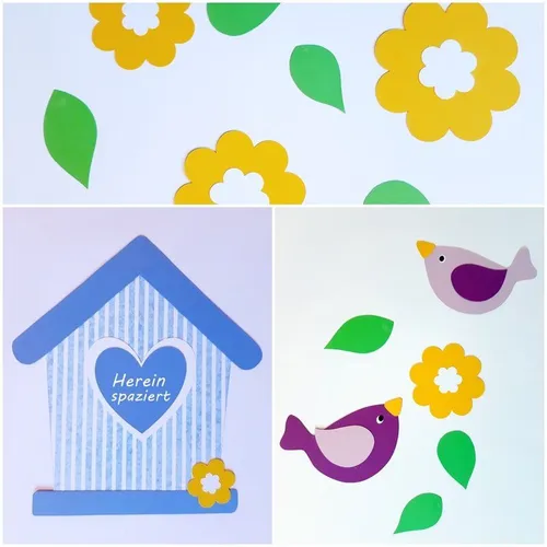 Türschild Vogelhaus mit sommerlichen Blumen