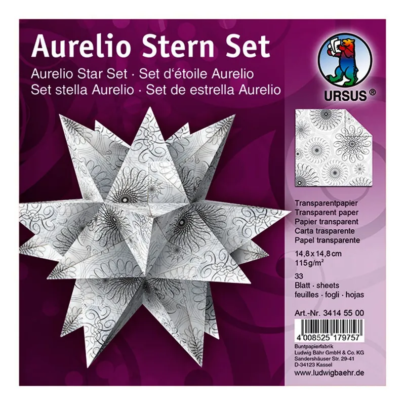 Faltblätter Aurelio-Stern "Black & White" Spiralornament weiß 14,8 x 14,8 cm