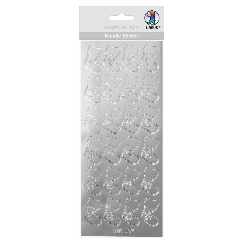 Kreativ Sticker "Adventszahlen Stiefelchen" silber