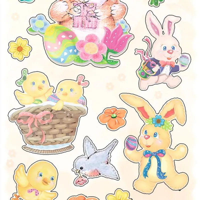 Pop-Up Sticker Frohe Ostern, 6 Sticker Bogen mit verschiedenen Motiven sortiert, mit Folienveredelun