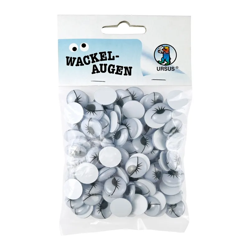 Wackelaugen rund 15 mm mit Wimpern - 100 Stück