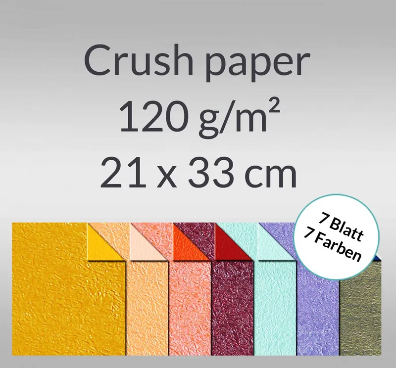 Crush paper 120 g/qm 21 x 33 cm - 7 Blatt sortiert