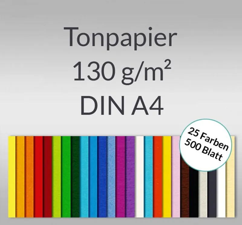 Tonzeichenpapier 130 g/qm DIN A4 - 500 Blatt in 25 Farben