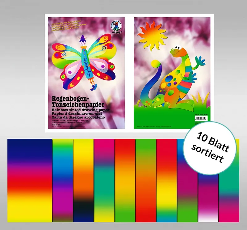 Regenbogen-Tonzeichenpapier 130 g/qm 23 x 33 cm - 10 Blatt sortiert