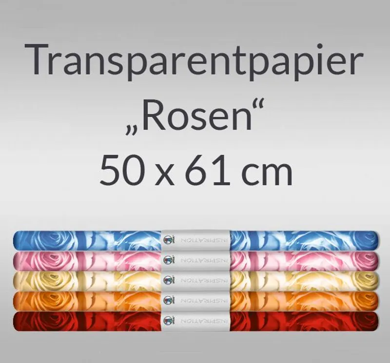 Transparentpapier "Rosen" 50 x 61 cm Sortierung - 5 Rollen