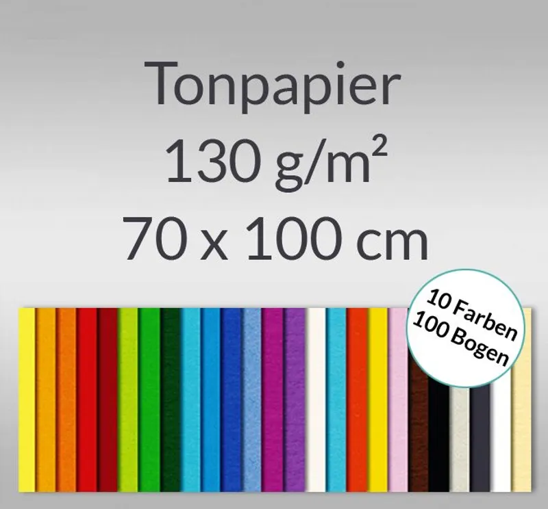 Tonzeichenpapier 130 g/qm 50 x 70 cm - 100 Bogen in 10 Farben