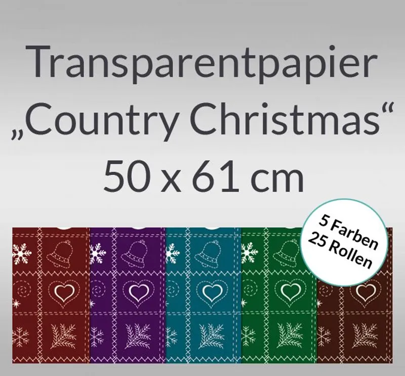 Transparentpapier "Country Christmas" 50 x 61 cm - 25 Bogen sortiert