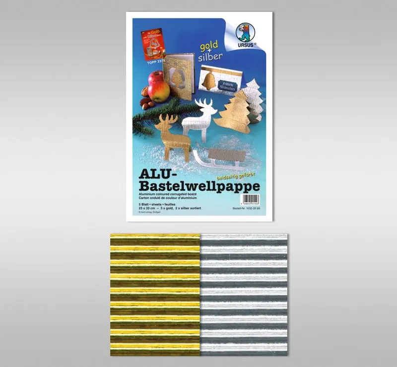 Alu-Bastelwellpappe 260 g/qm 23 x 33 cm - 5 Blatt sortiert