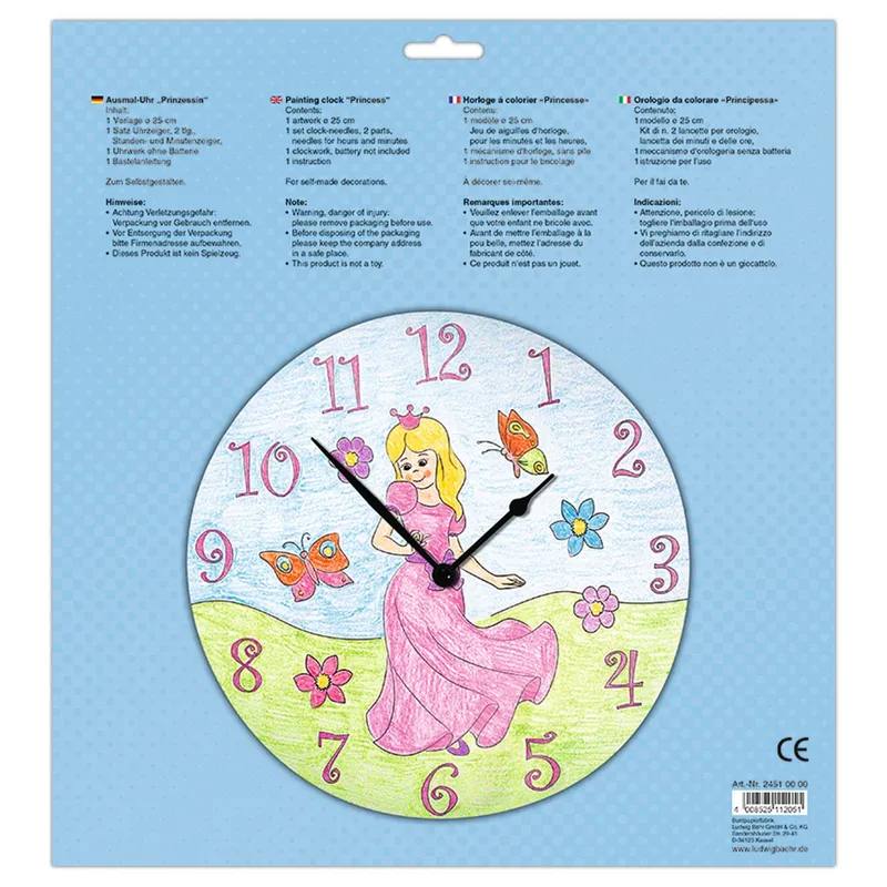 Ausmal-Uhr "Prinzessin" zum Ausmalen