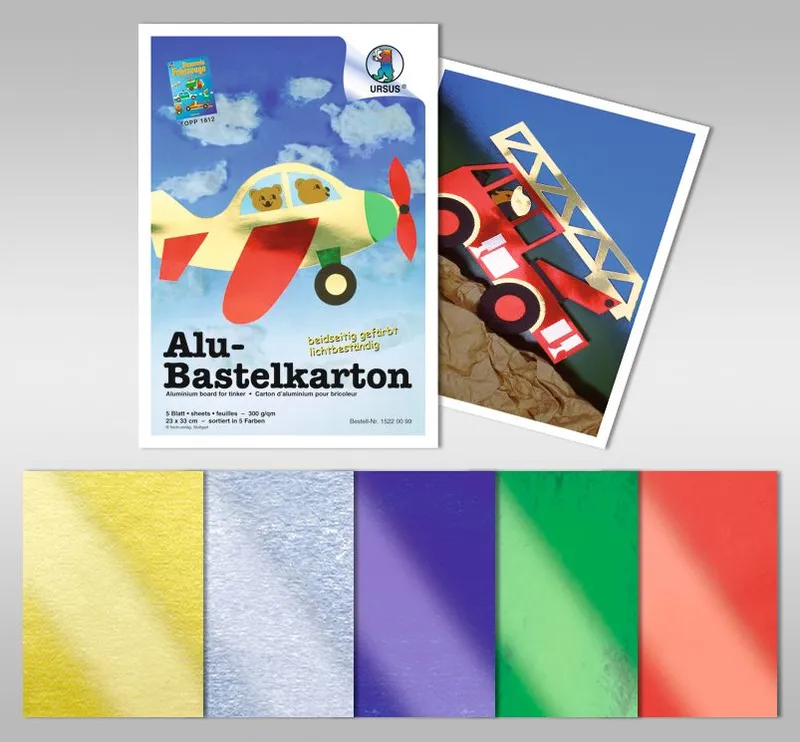 Alu-Bastelkarton 23 x 33 cm - 5 Blatt sortiert