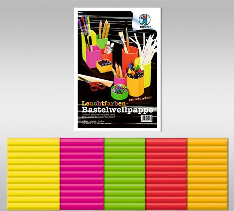 Leuchtfarben-Bastelwellpappe 260 g/qm 50 x 70 cm - 10 Bogen in 5 Farben