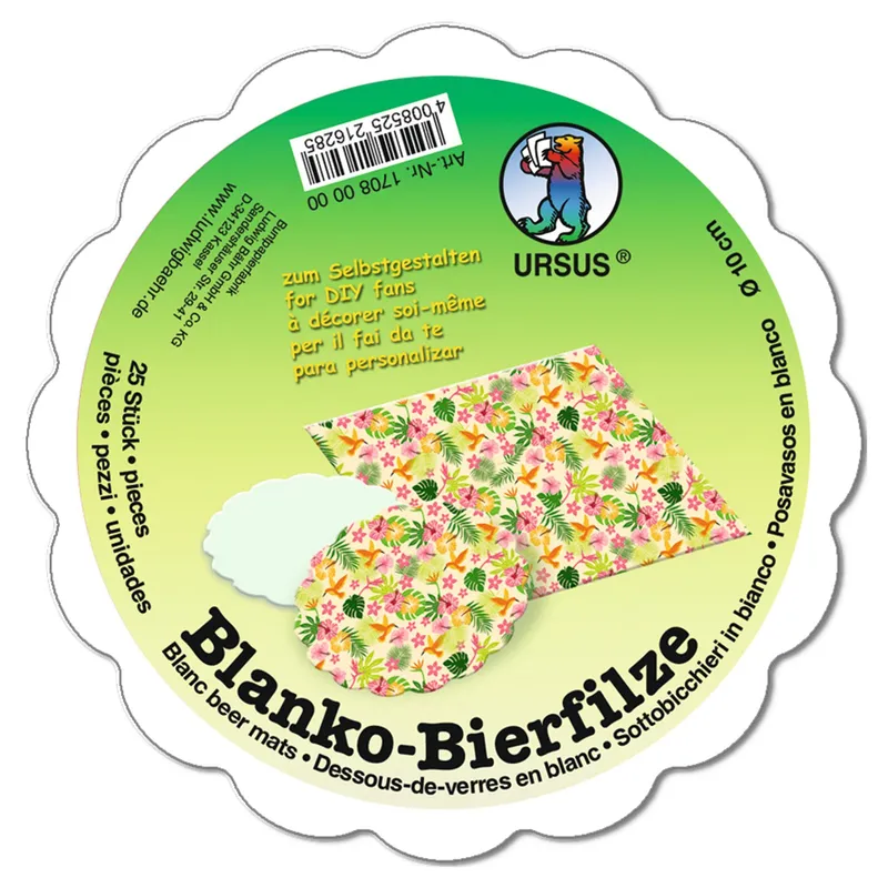 Blanko-Bierfilze, Durchmesser, ca. 10 cm, 25 Stück, weiß mit Wellenrand