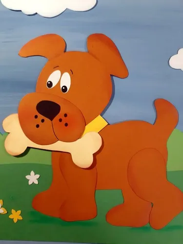 Hund mit Knochen aus Papier