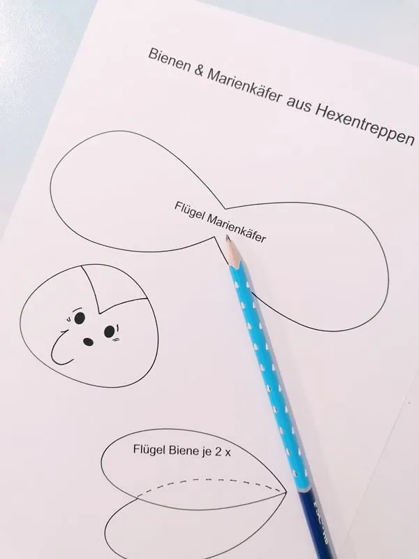 Vorlagebogen von den Bienen und Marienkäfer abzeichnen