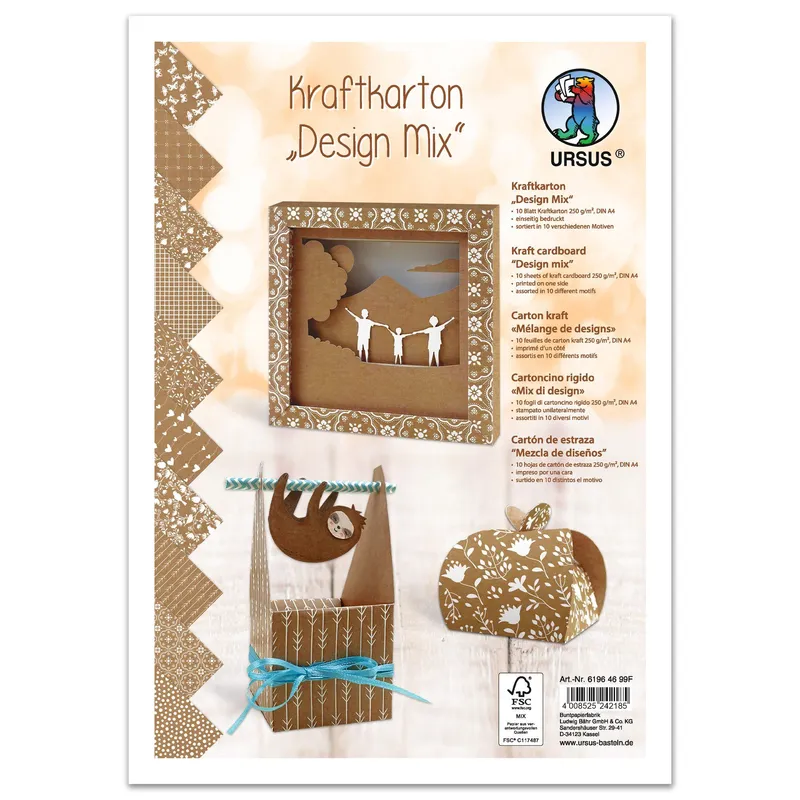 Kraftkarton „Design Mix“ DIN A4 - 10 Blatt