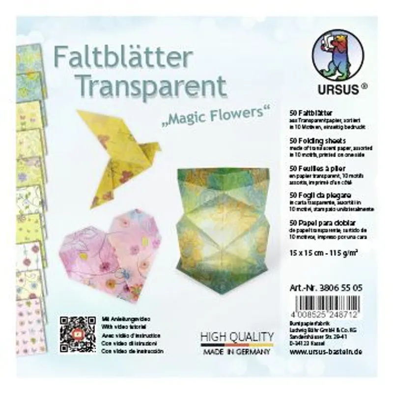 Transparentpapier-Faltblätter "Magic Flowers" 115 g/m², 15 x 15 cm, 50 Blatt