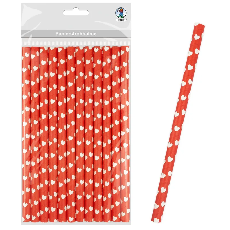 Papierstrohhalme "Herzen" groß ø 1 cm - 12 Stück