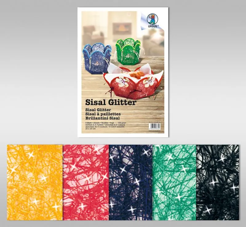 Sisal Glitter 135 g/qm 50 x 70 cm - 10 Bogen sortiert