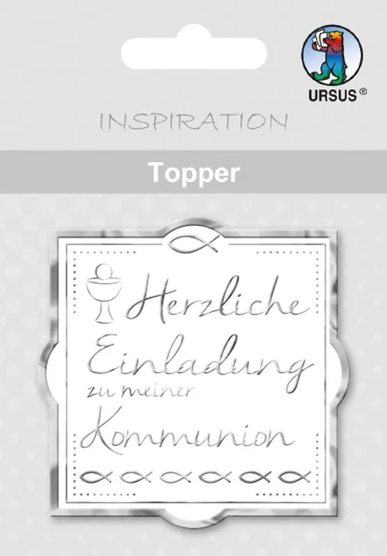 Topper "Herzliche Einladung zu meiner Kommunion" weiß/silber - Motiv 26