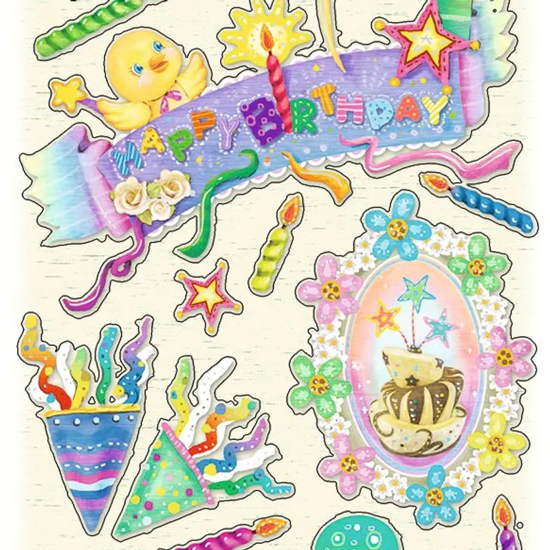 Pop-Up Sticker Festlichkeit, 6 Sticker-Bögen mit verschiedenen Motiven sortiert, mit Folienveredelun